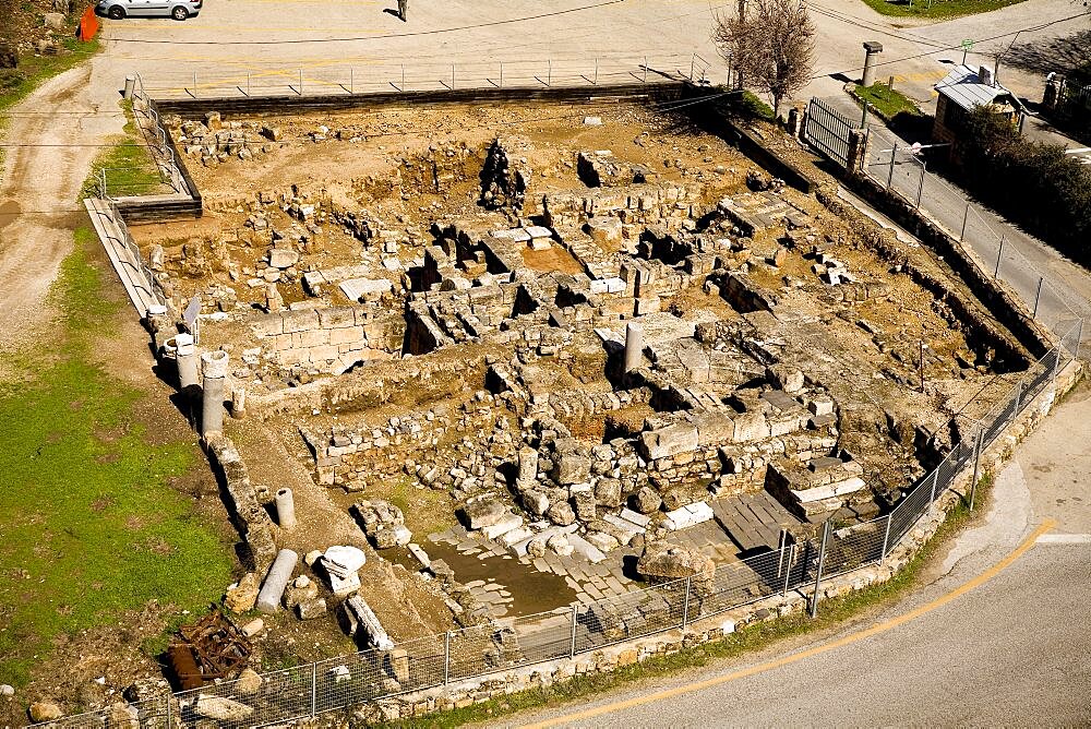 Aerial ruins of the Roman city Banias in the Northern Golan Heights, Israel