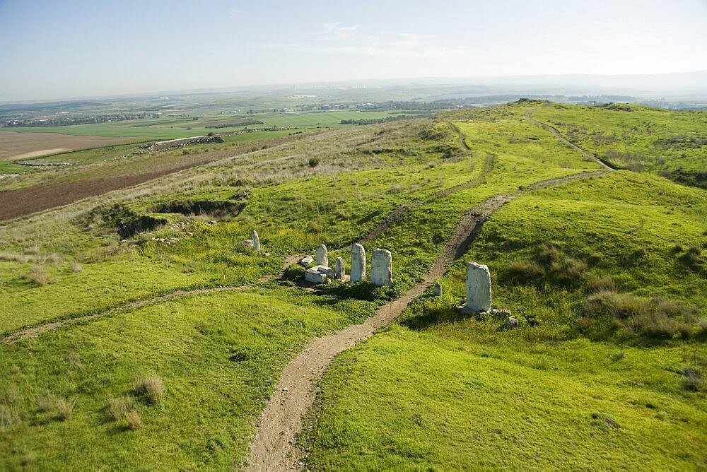 Aerial Prehistoric site of Gezer in the Plain, Israel