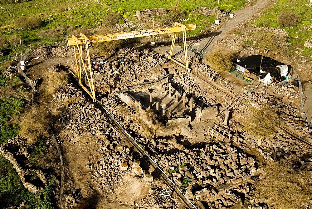 Aerial ruins of Oom El Kanatir in the southern Golan Heights, Israel