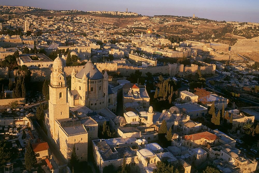 Aerial Dormition Abbey in the old city of Jerusalem, Israel