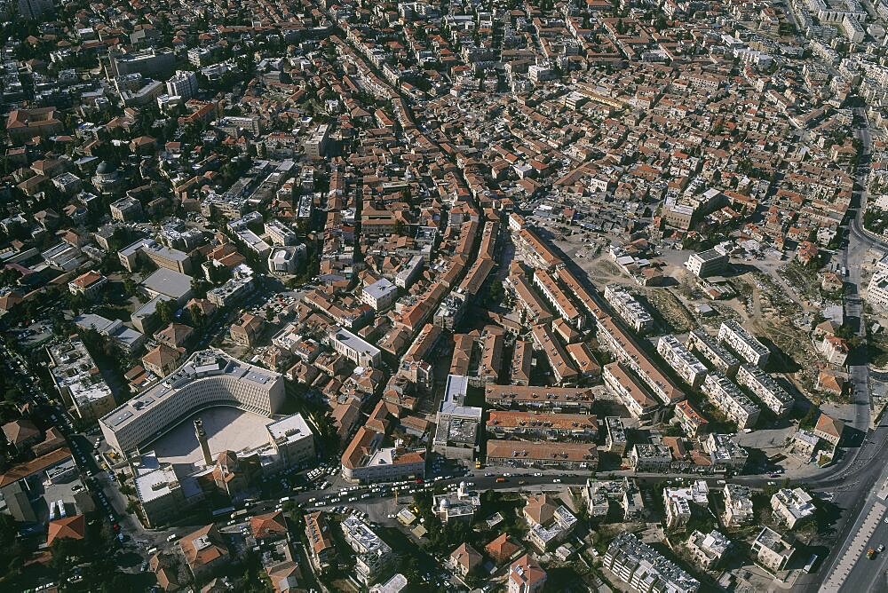 Aerial photograph of Me'ah Shearim neighborhood in Jerusalem, Israel