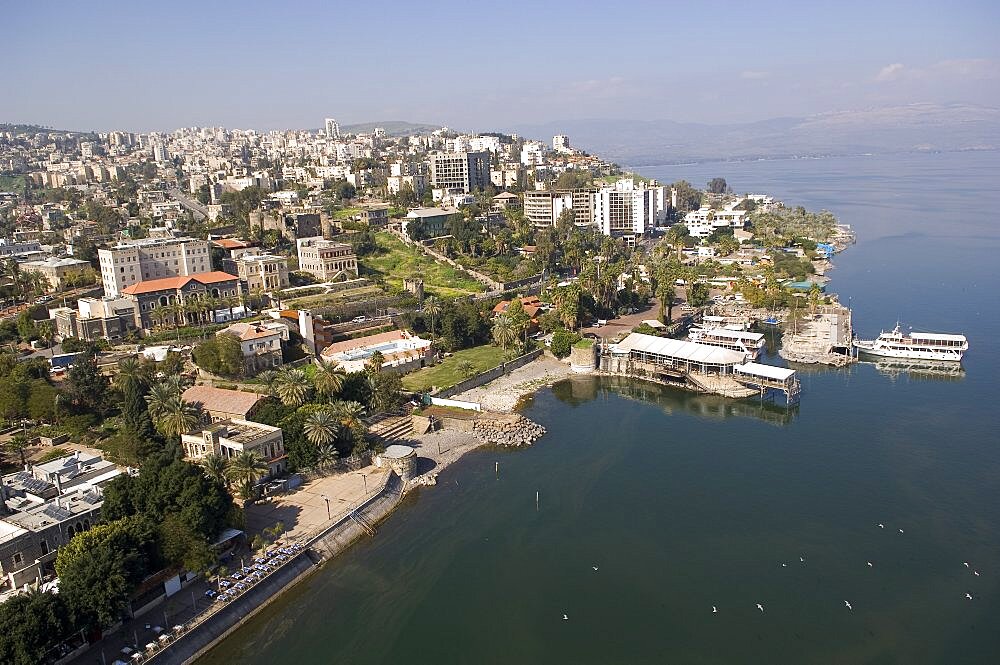 Aerial city of Tiberias in the Sea of Galilee, Israel