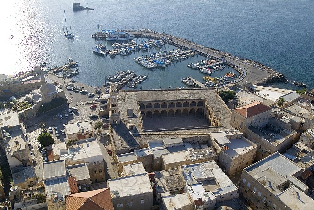 Aerial old city of Acre in the western Galilee, Israel