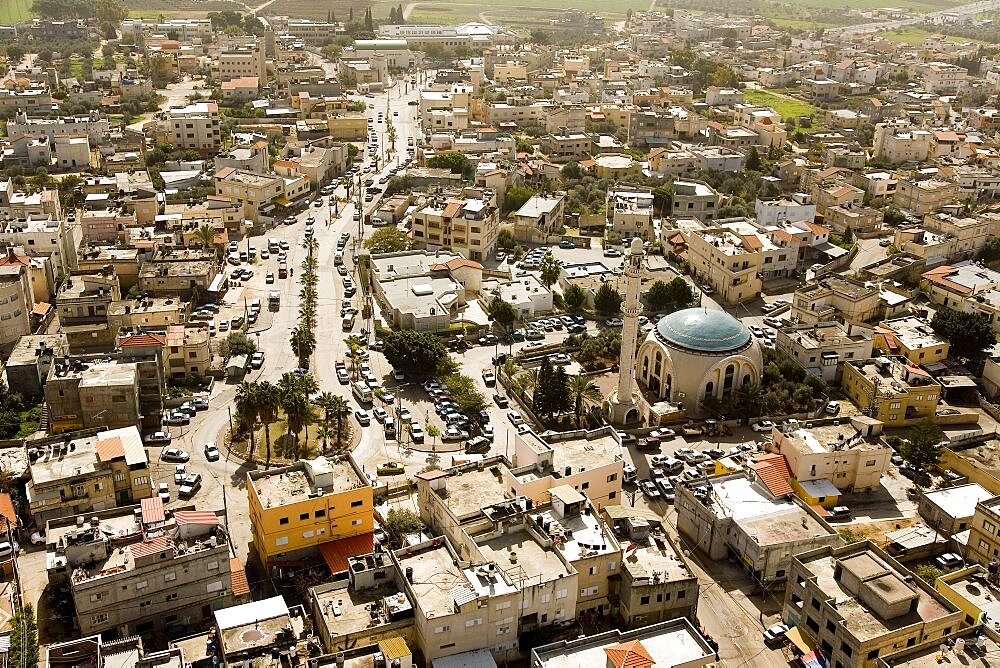 Aerial Arab village of Ax'al in the lower Galilee, Israel