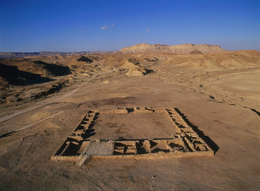 Aerial ruins of Han Saharonim in the Negev Desert, Israel