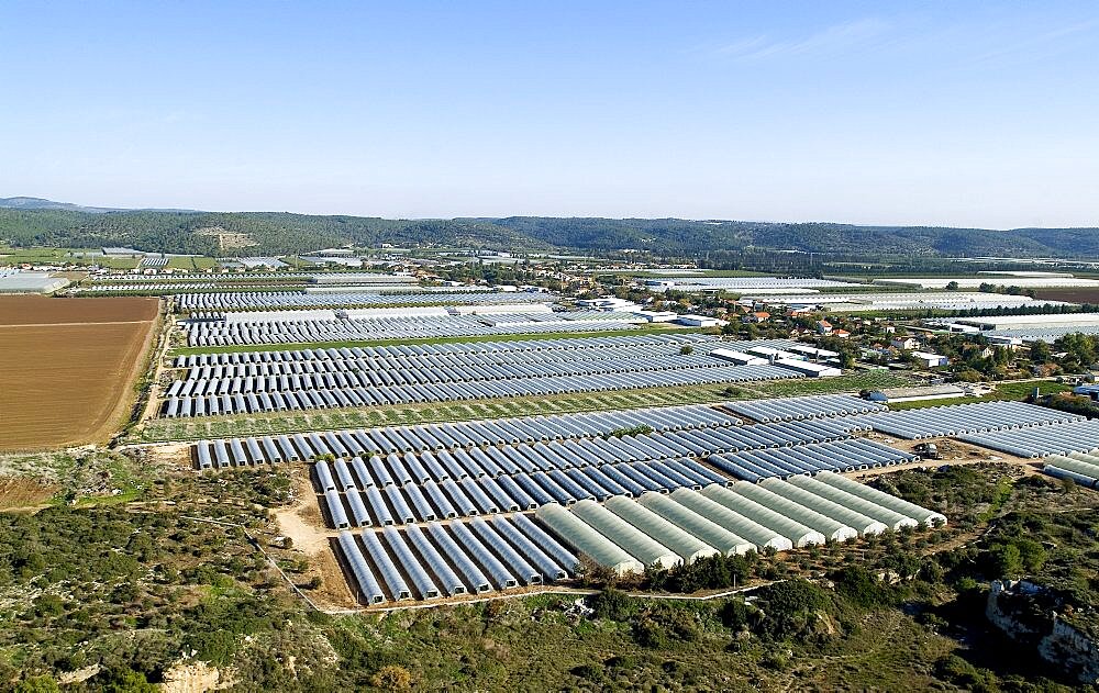 Aerial photograph of greenhouses in the Coastal plain, Israel