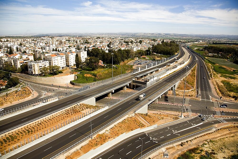 Aerial city of Kfar Saba in the Sharon, Israel