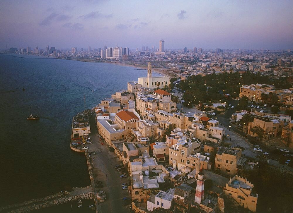 Aerial old city of Jaffa at sunset, Israel