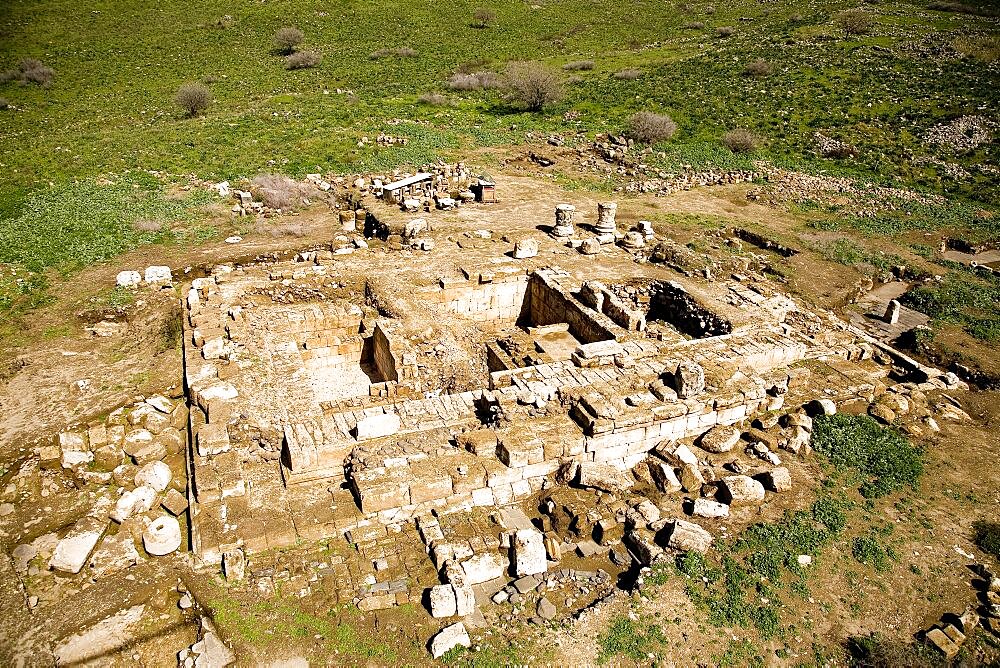 Aerial ruins of omrit in the Upper Galilee, Israel