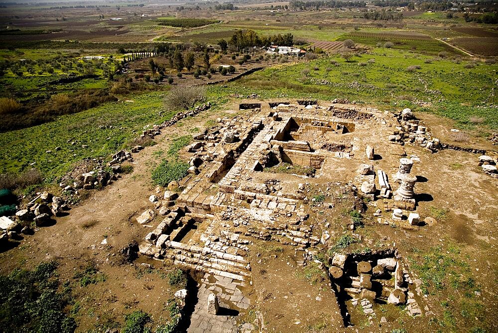 Aerial ruins of omrit in the Upper Galilee, Israel