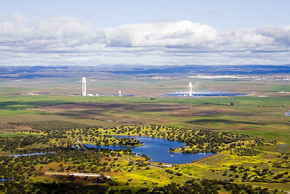 Aerial photograph of the solnova solar fields in andalusia, Spain