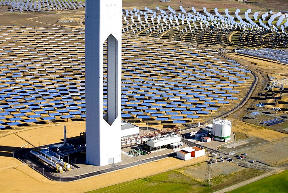 Aerial photograph of the solnova solar fields in andalusia, Spain