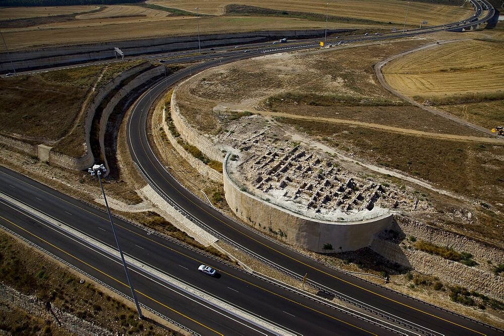 Aerial photograph of the ein toot excavation dated to the first iron age, Israel