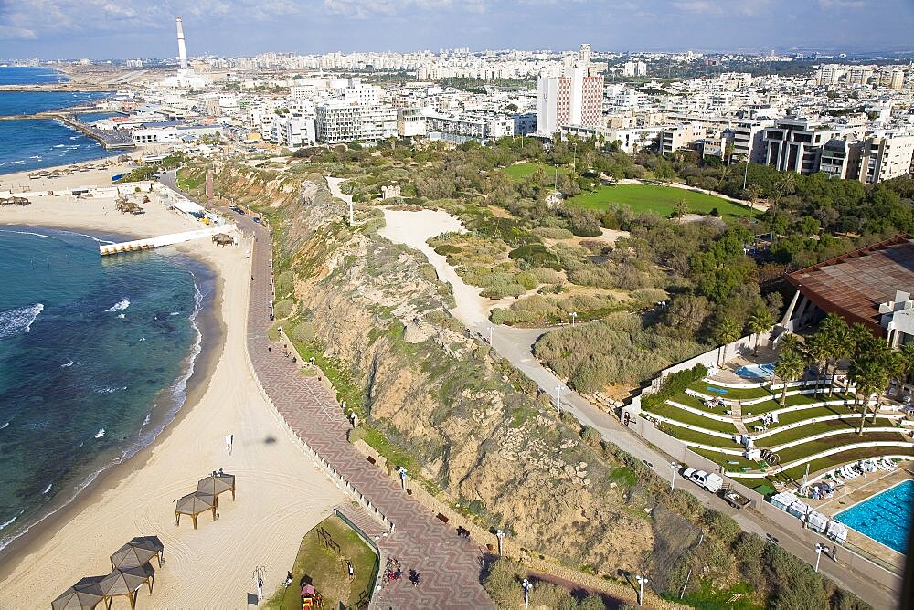 Aerial photograph of the coastline of Northern Tel Aviv, Israel