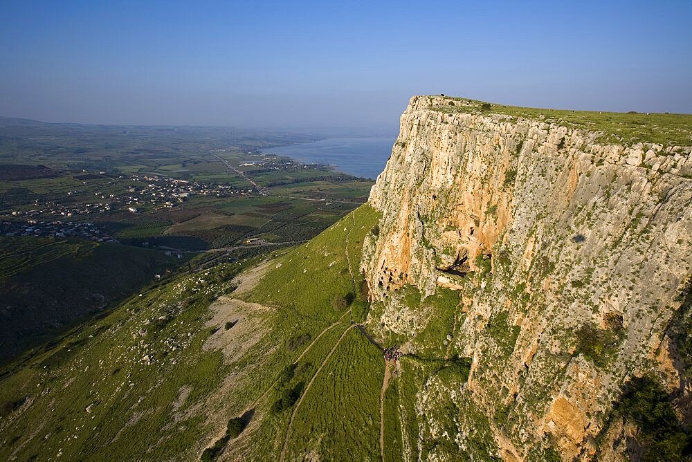 Aerial Arbel cliff near the Sea of Galilee, Israel