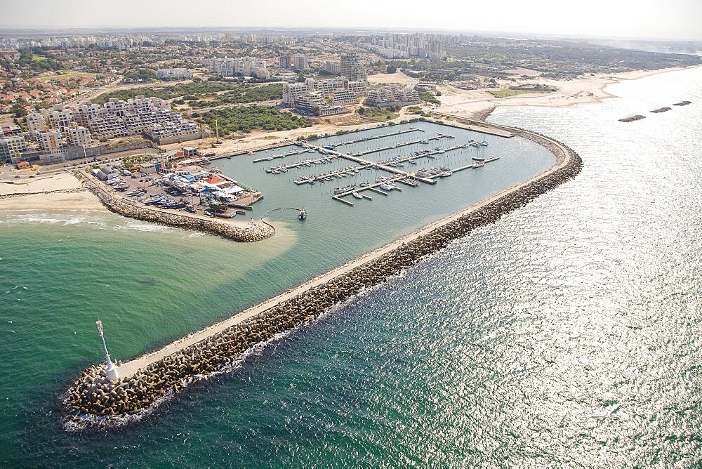 Aerial photograph of the Marina of the city of Ashkelon in the southern Coastal Plain, Israel