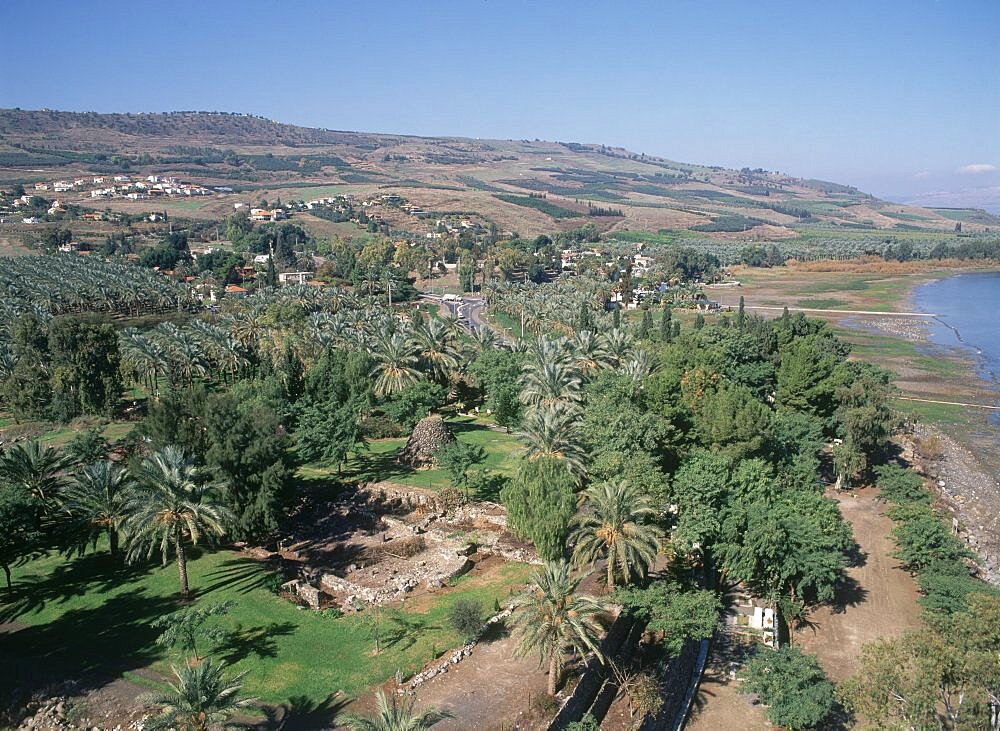 Aerial photograph of Tel Beit Yerah near the Sea of Galilee, Israel