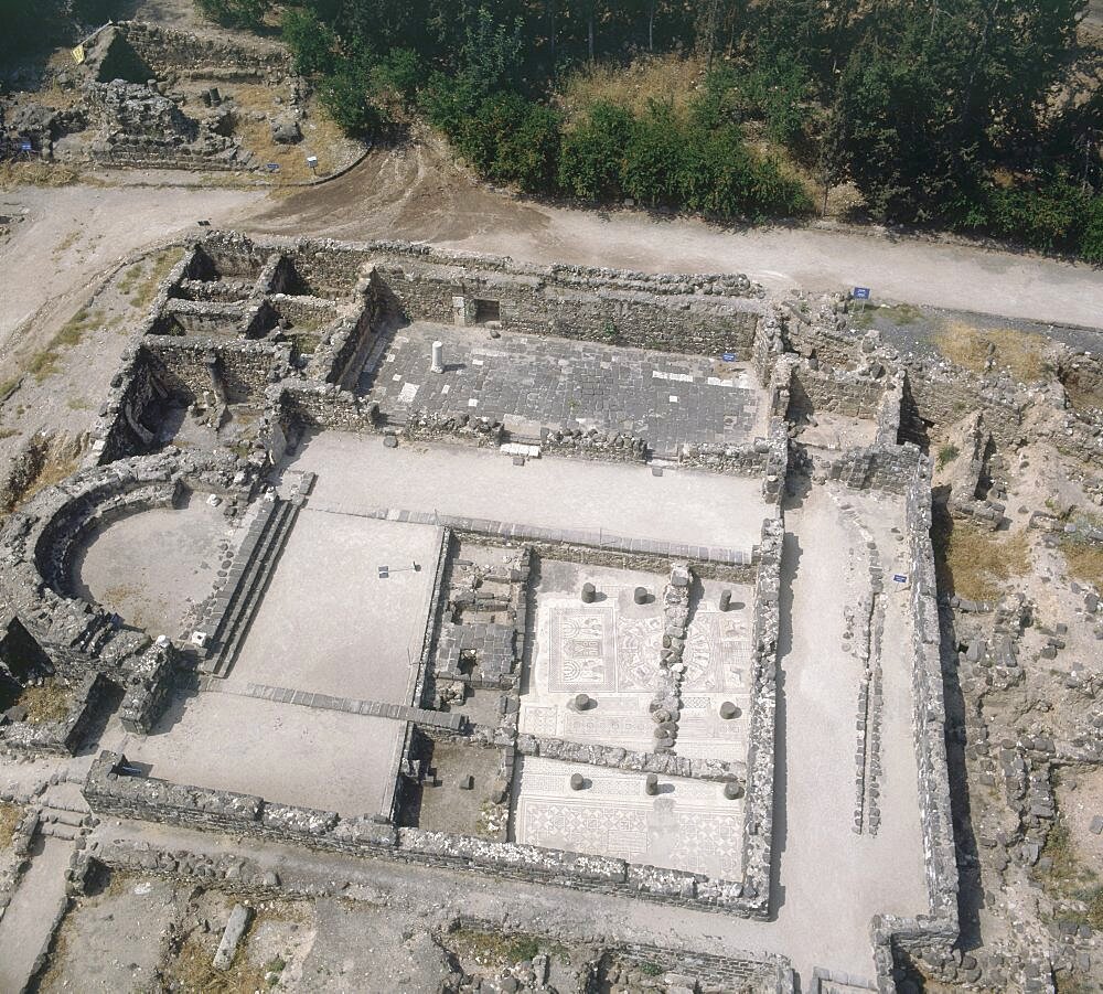 Aerial photograph of the ruins of the ancient synagouge of  Tiberias, Israel