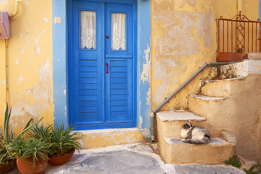 Blue door, Ermoupoli (Khora), Syros Island, Cyclades, Greek Islands, Greece, Europe