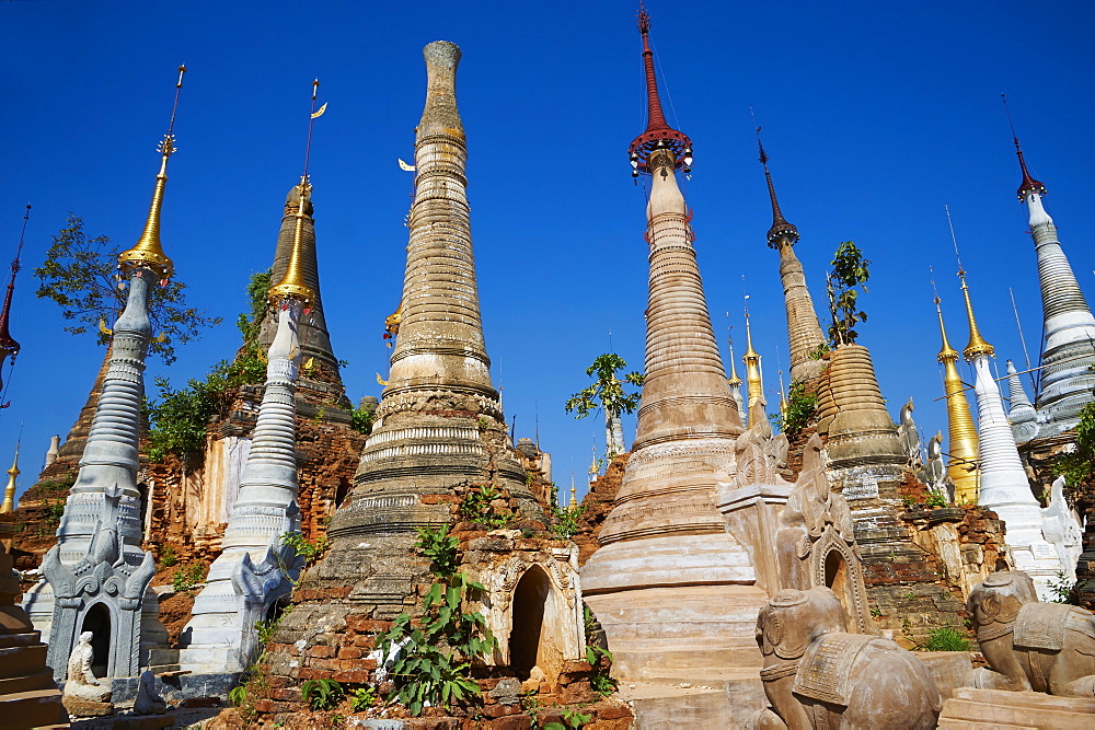 The 1045 stupas of Shwe Inn Thein temple, Inn Dein village, Inle Lake, Shan State, Myanmar (Burma), Asia