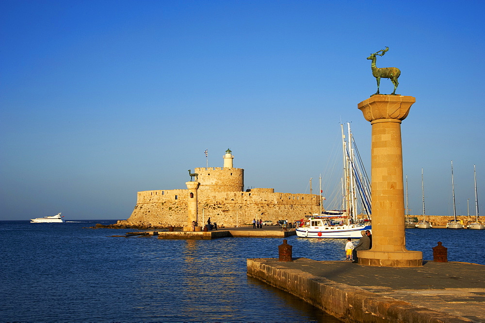 Mandraki Harbour, Rhodes City, Rhodes, Dodecanese, Greek Islands, Greece, Europe