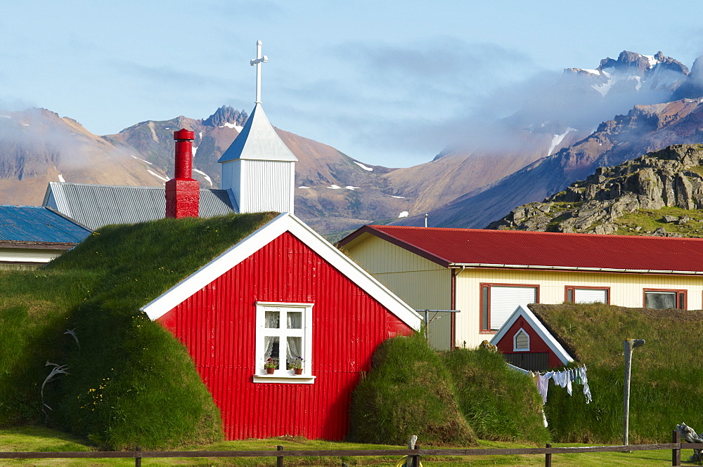 Old traditional farm, Borgarfjordur, Esatfjord, Iceland, Polar Regions