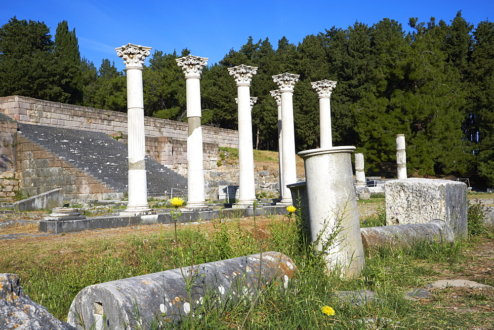 Columns in the ancient Greek city of Asklepieion, Kos, Dodecanese, Greek Islands, Greece, Europe