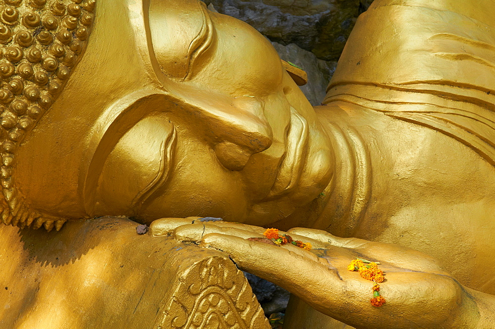 Detail of statue of Buddha, Phu Si Hill, Luang Prabang, UNESCO World Heritage Site, Laos, Indochina, Southeast Asia, Asia