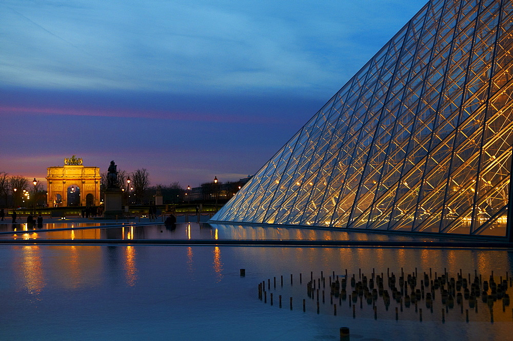 The Pyramid of the Louvre at night, Paris, France, Europe