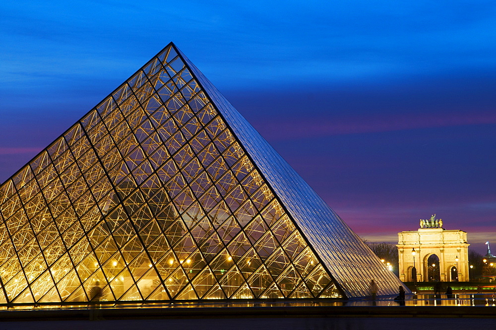 The Pyramid of the Louvre at night, Paris, France, Europe