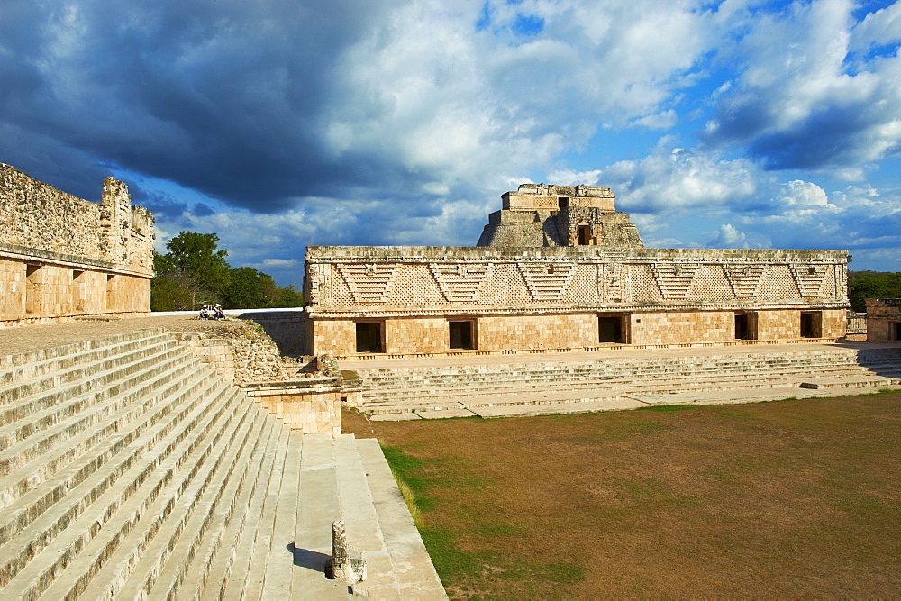 Pyramid of the Magician and Cuadrangulo de las Monjas (Nuns' Quadrangle) at Mayan archaeological site, Uxmal, UNESCO World Heritage Site, Yucatan State, Mexico, North America