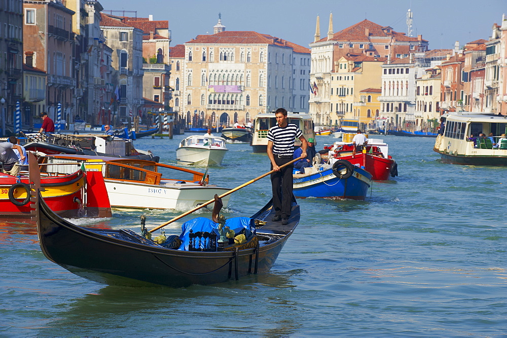 Boats and gondolas on the Grand Canal, Venice, UNESCO World Heritage Site, Veneto, Italy, Europe