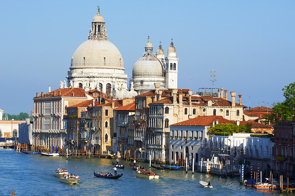 The Church of Santa Maria della Salute and the Grand Canal, viewed from the Academia Bridge, Venice, UNESCO World Heritage Site, Veneto, Italy, Europe