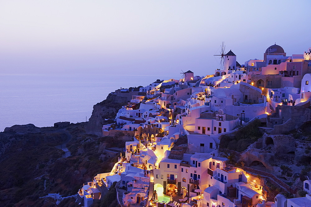 Oia (Ia) village and windmill, Santorini, Cyclades, Greek Islands, Greece, Europe