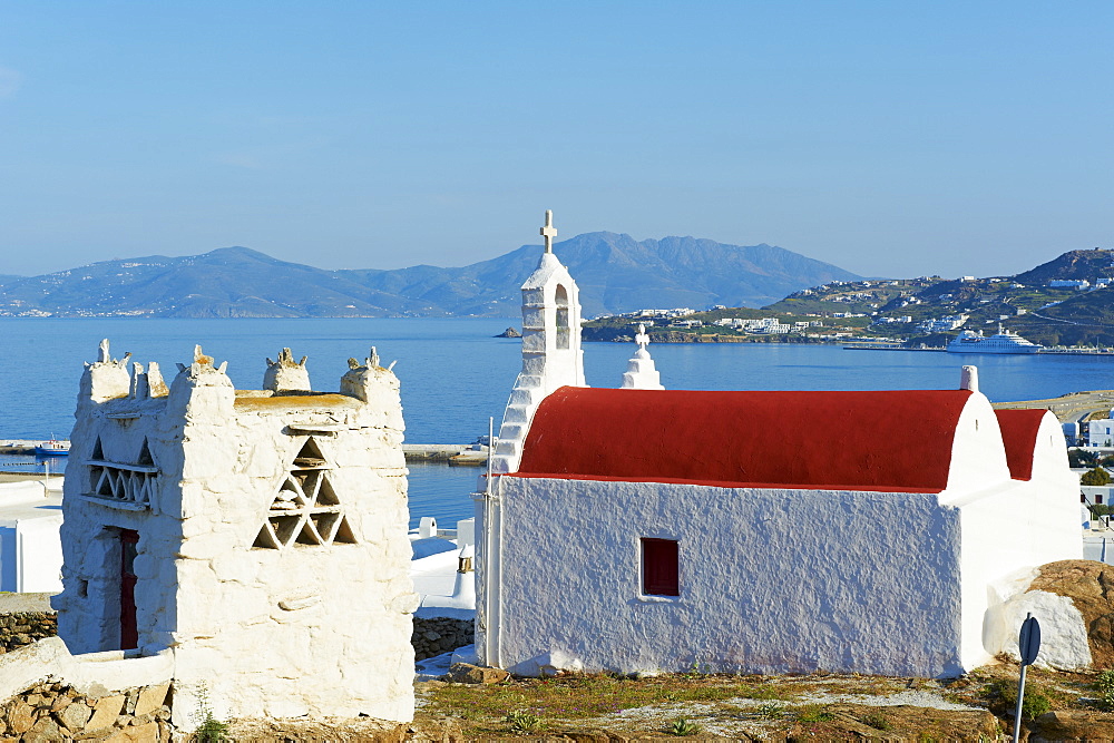 Red church, Mykonos town, Chora, Mykonos Island, Cyclades, Greek Islands, Greece, Europe