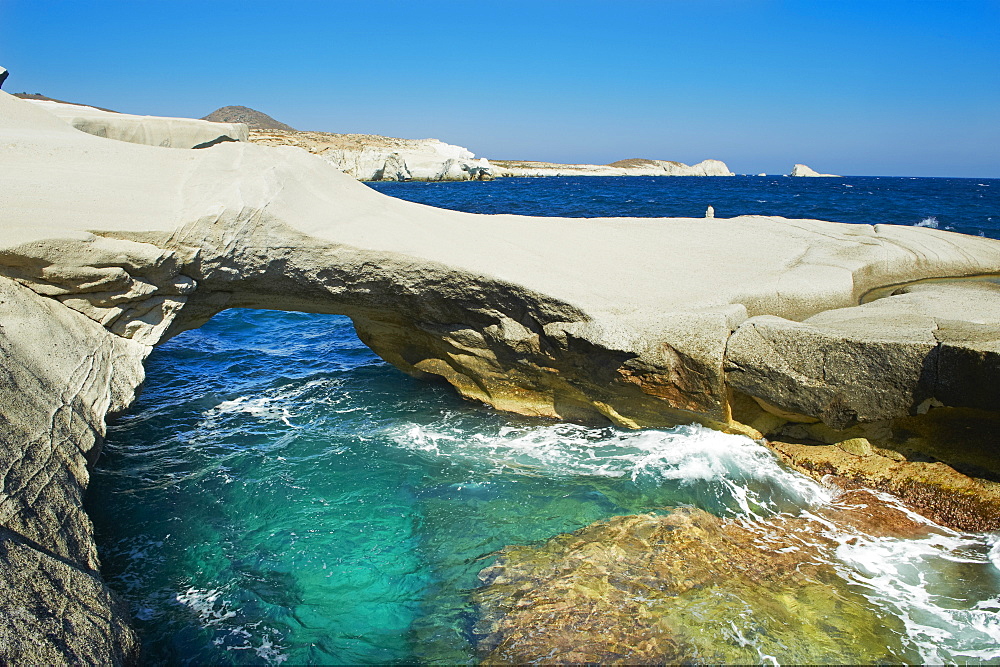 Sarakiniko lunar landscape, Sarakiniko beach, Milos, Cyclades Islands, Greek Islands, Aegean Sea, Greece, Europe