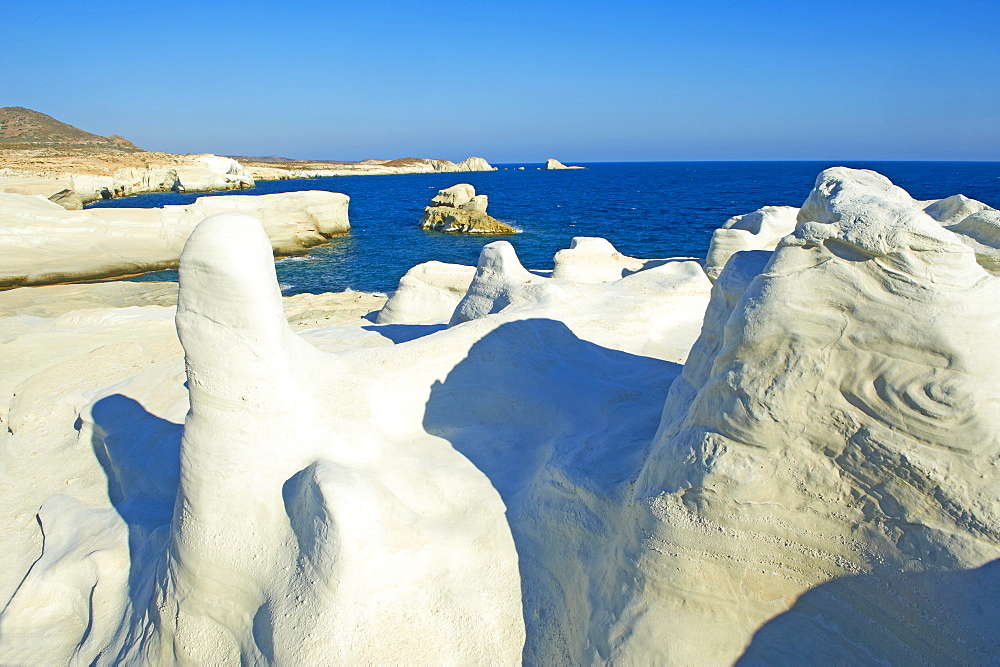 Sarakiniko lunar landscape, Sarakiniko beach, Milos, Cyclades Islands, Greek Islands, Aegean Sea, Greece, Europe