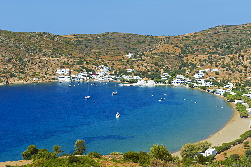 Monastery of Taxiarques, village and beach, Vathi, Sifnos, Cyclades Islands, Greek Islands, Aegean Sea, Greece, Europe