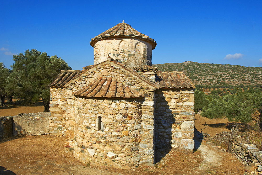 Agio Apostoli, Byzantine church in the olive trees, Naxos, Cyclades Islands, Greek Islands, Greece, Europe