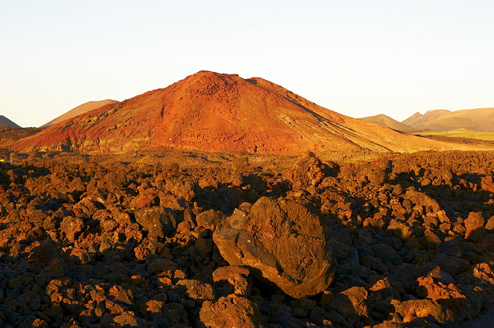 Volcano at sunset, Lanzarote, Canary Islands, Spain, Europe