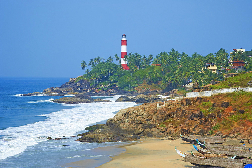 Vizhinjam, fishing harbour near Kovalam and Kovalam lighthouse, Kerala, India, Asia