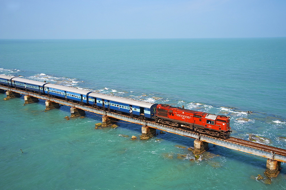 Train bridge to Rameswaram Island, Rameswaram, Tamil Nadu, India, Asia