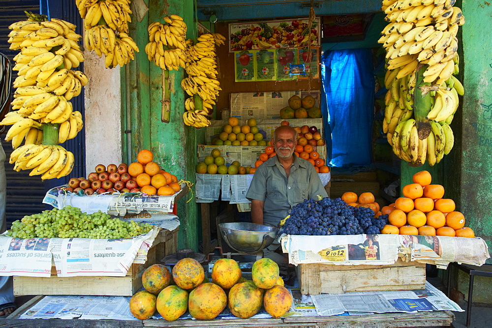 Fruit stall, Channapatna village, Mysore, Karnataka, India, Asia