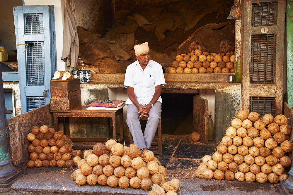 Coconuts for sale, Devaraja market, Mysore, Karnataka, India, Asia