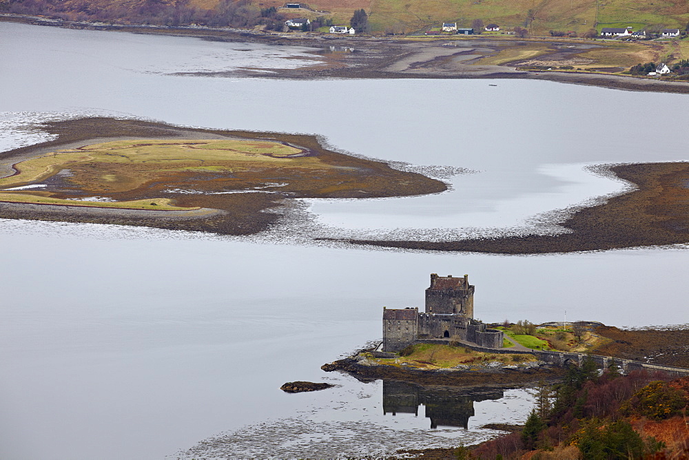 A view of Eilean Donan Castle and Loch Alsh, Lochalsh, Scotland, United Kingdom, Europe