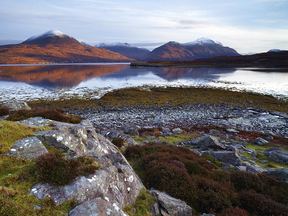 A beautiful late autumn morning at Upper Loch Torridon in the Scottish Highlands, near Shieldaig, Scotland, United Kingdom, Europe