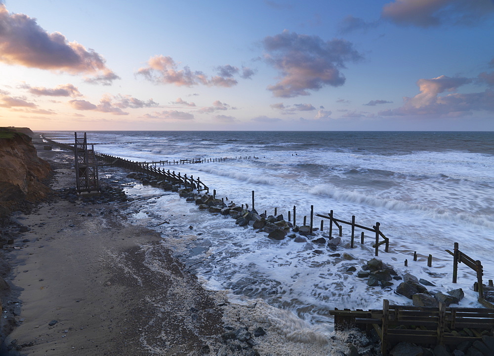 The heavily eroded coastline at Happisburgh, Norfolk, England, United Kingdom, Europe