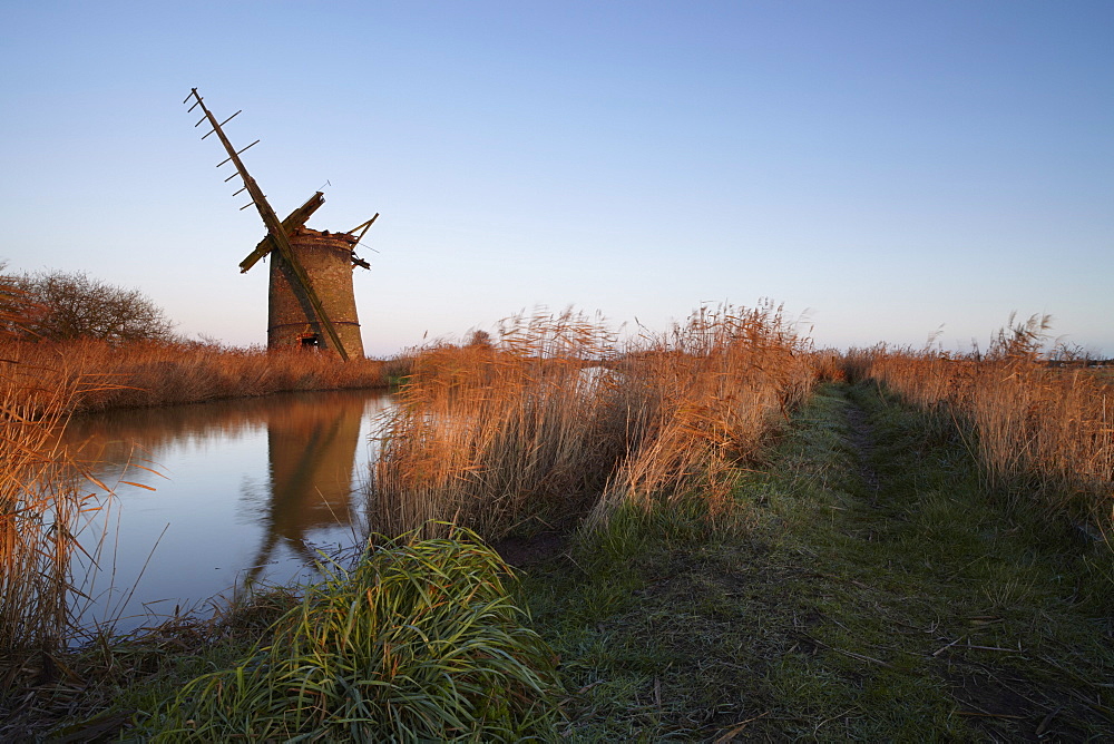 An early morning view of Brograve Mill near Horsey, Norfolk, England, United Kingdom, Europe