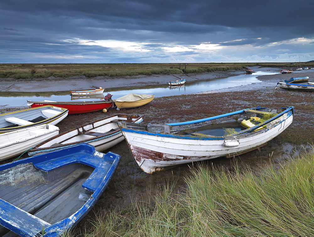 A moody sky over Morston Quay, Norfolk, England, United Kingdom, Europe