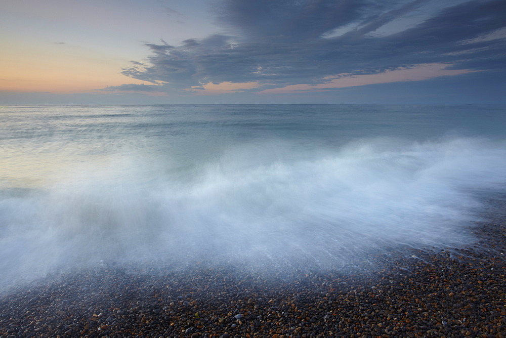 A study at twilight of the shingle beach at Weybourne, Norfolk, England, United Kingdom, Europe